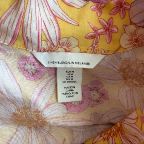 H&M Yellow Floral Linen-Blend Short Sleeve Shirt | Size M - Picture 7 of 8